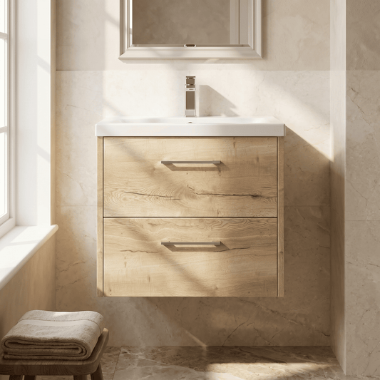 [BFPF1824A] Winshill Contemporary 2 Drawer Wall Hung Vanity Unit with Mid-Edge Basin - Choice of Size and Colour - Silo