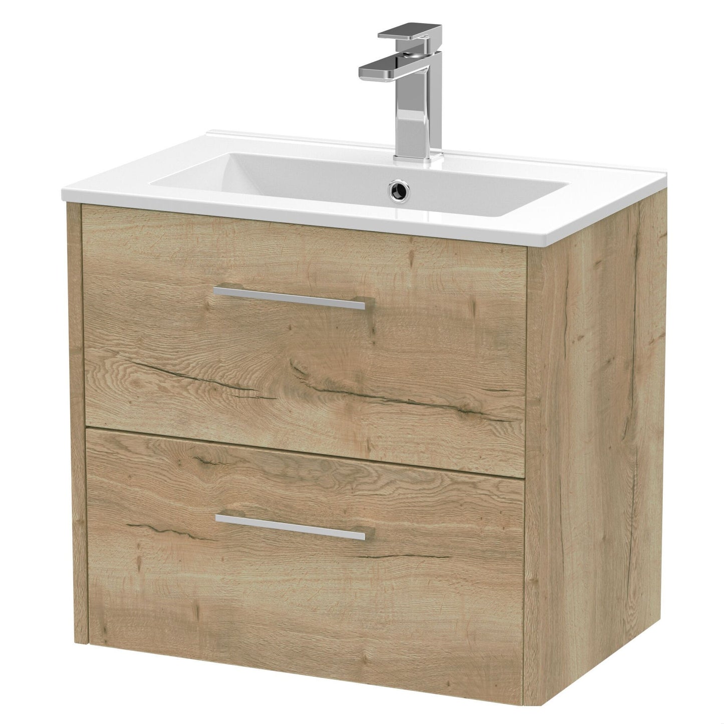 [BFPF1824B] Winshill Contemporary 2 Drawer Wall Hung Vanity Unit with Minimalist Basin, Light Oak, 600mm - Cutout