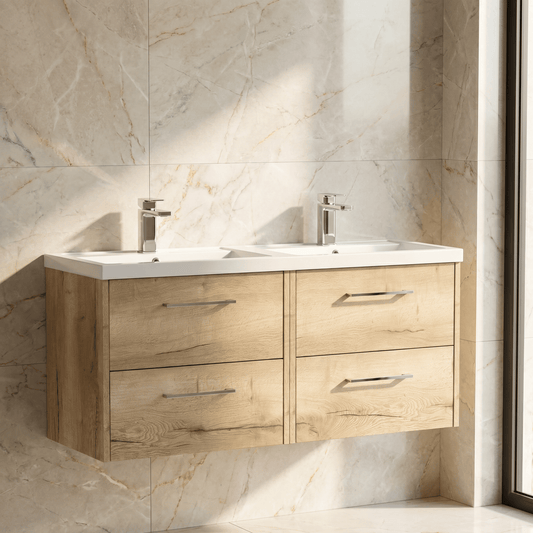 [BFPF1824C] Winshill Contemporary 4 Drawer 1200mm Wall Hung Vanity Unit with Double Basin - Choice of Colour - Silo