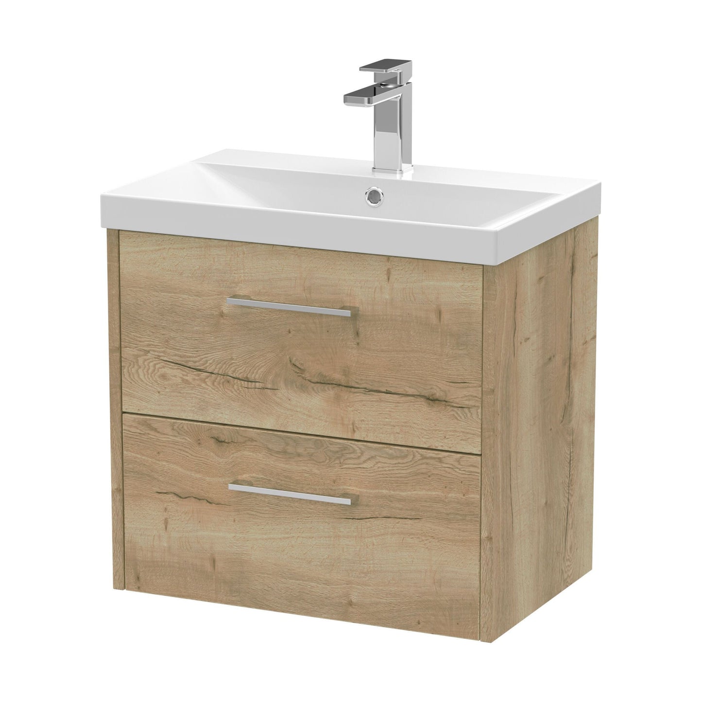 [BFPF1824D] Winshill Contemporary 2 Drawer Wall Hung Vanity Unit with Thin Edge Basin, Light Oak, 600mm - Cutout