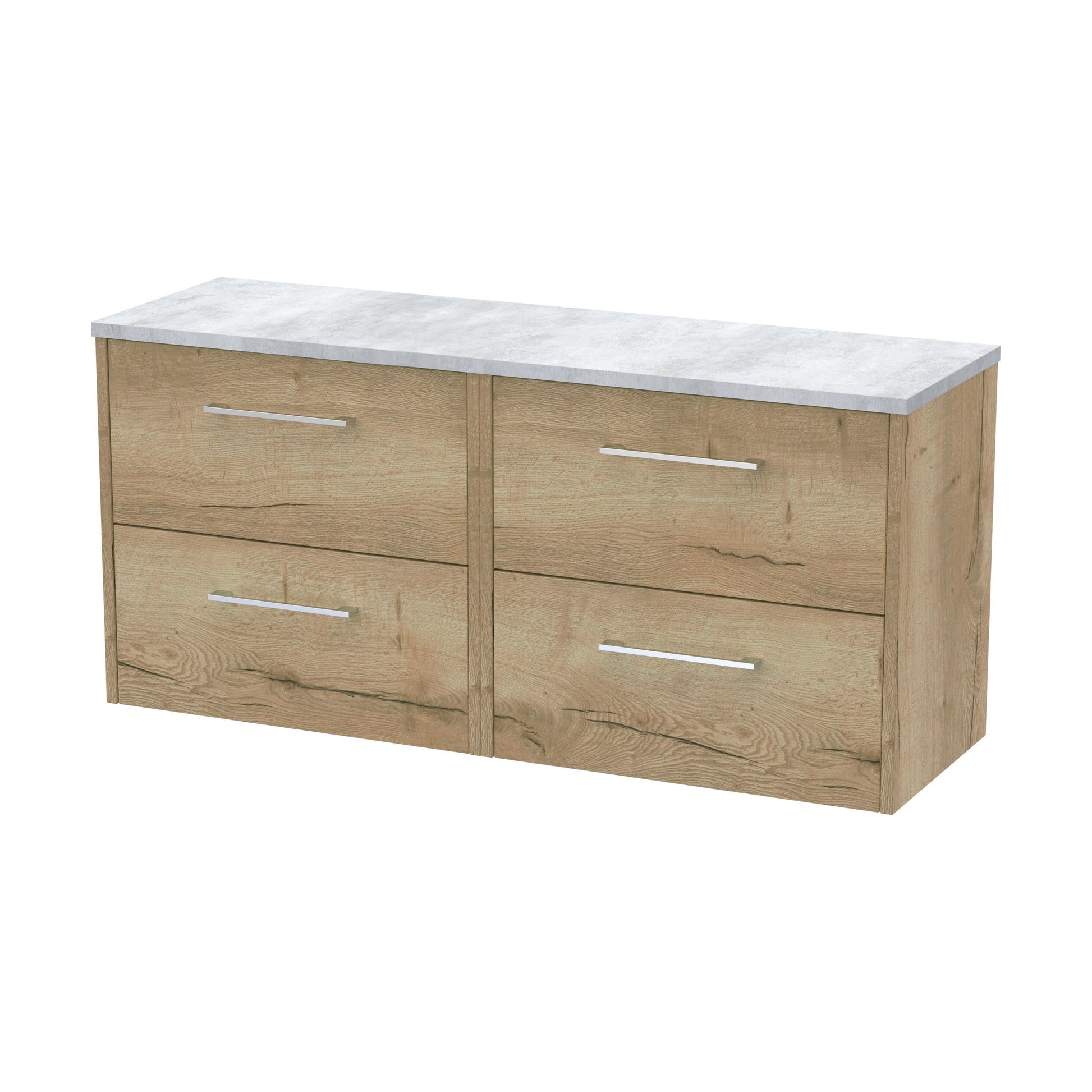 [BFPF1824LBG2] Winshill Contemporary 4 Drawer Wall Hung Vanity Unit with Laminate Worktop, Light Oak, 1200mm - Cutout