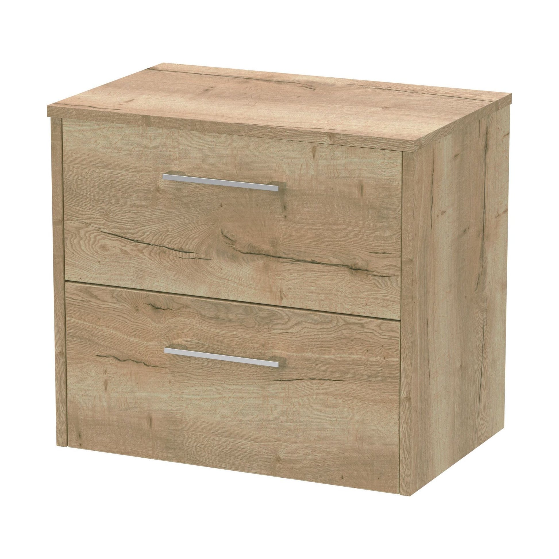 [BFPF1824W] Winshill Contemporary 2 Drawer Wall Hung Vanity Unit with Worktop, Light Oak, 600mm - Cutout