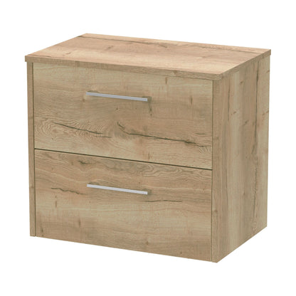 [BFPF1824W] Winshill Contemporary 2 Drawer Wall Hung Vanity Unit with Worktop, Light Oak, 600mm - Cutout