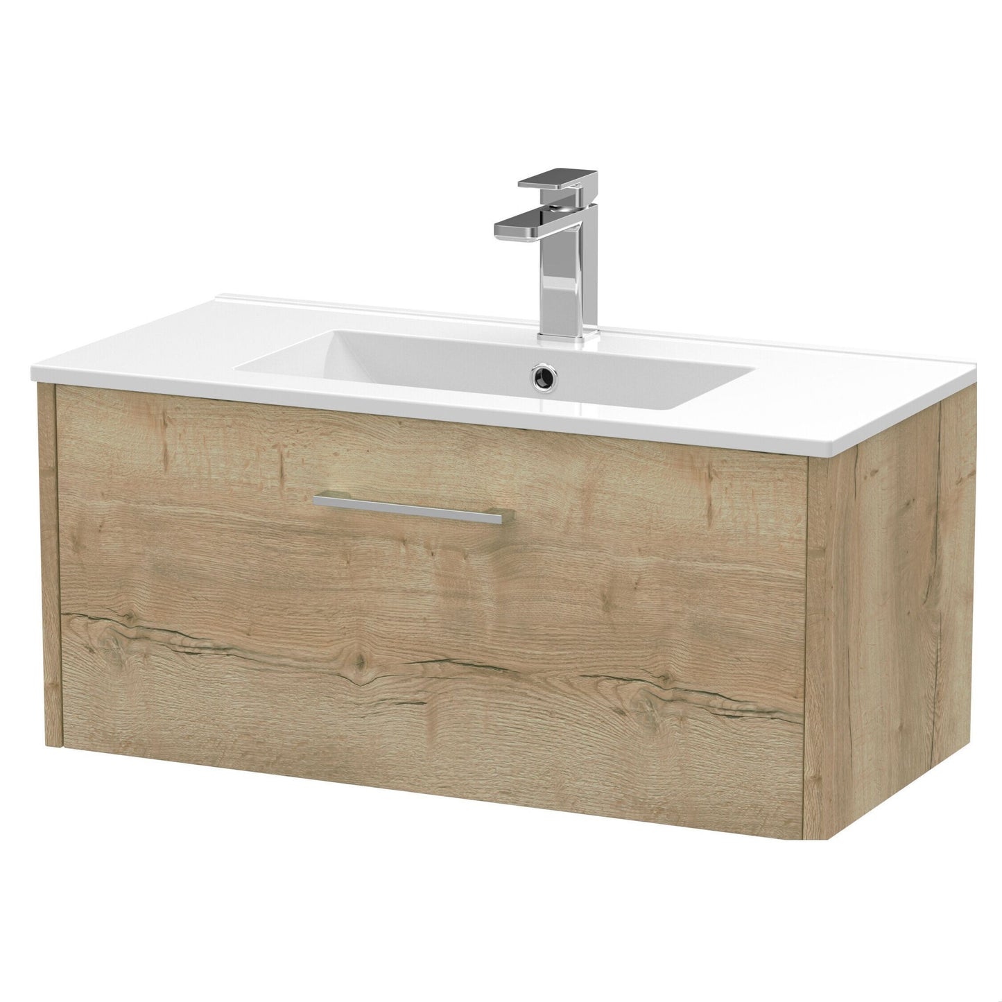 [BFPF1825B] Winshill Contemporary 1 Drawer Wall Hung Vanity Unit with Minimalist Basin, Light Oak, 800mm - Cutout