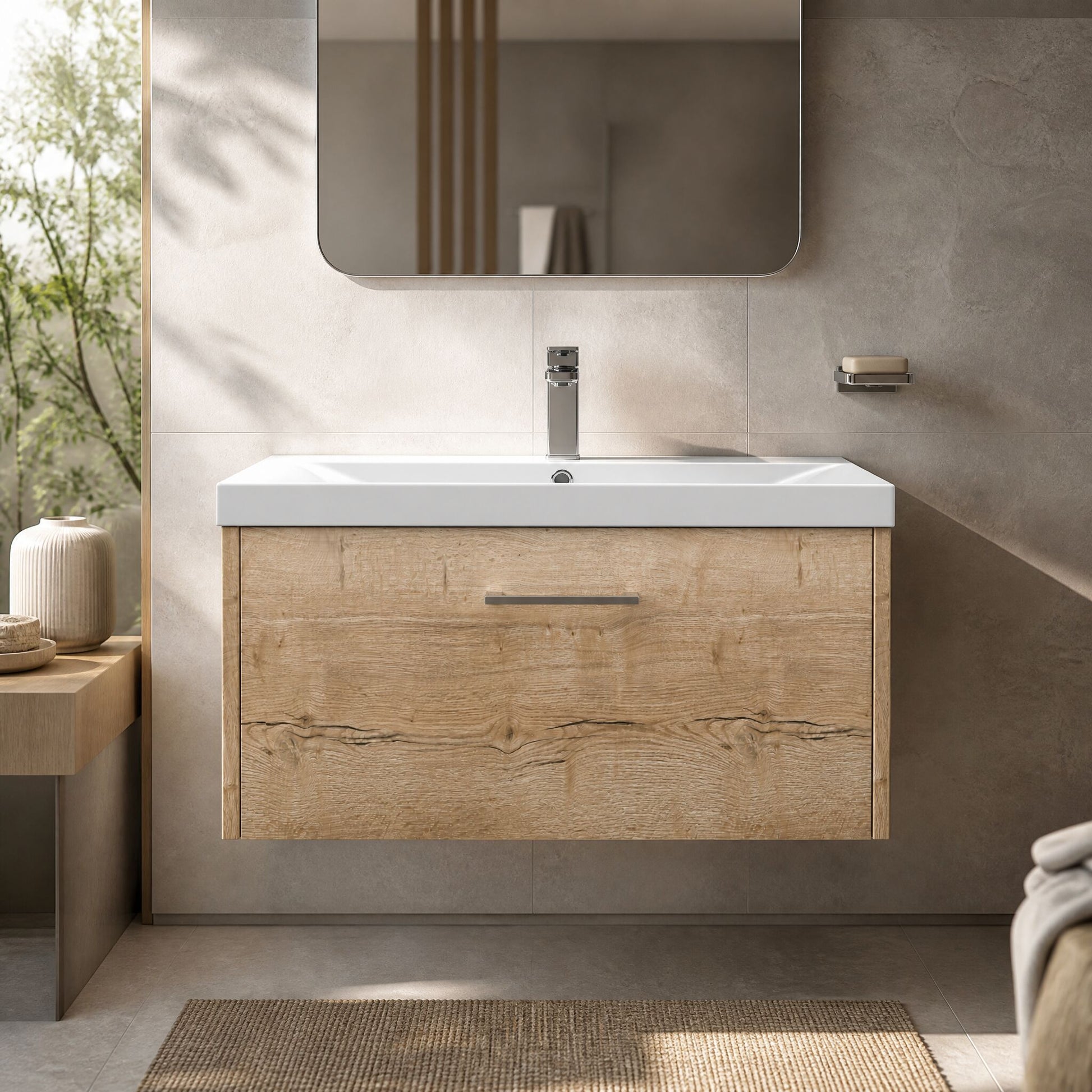 [BFPF1825D] Winshill Contemporary 1 Drawer Wall Hung Vanity Unit with Thin Edge Basin - Choice of Size and Colour - Silo