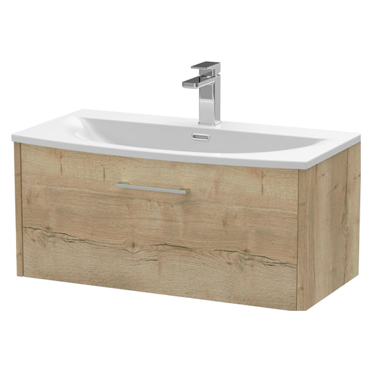 [BFPF1825G] Winshill Contemporary 1 Drawer Wall Hung Vanity Unit with Curved Basin, Light Oak, 800mm - Cutout