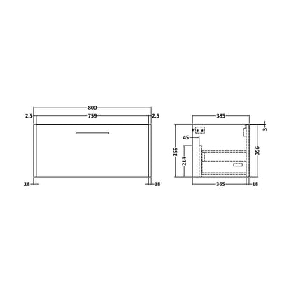 [BFPF1825] Winshill Vanity Unit - 800mm - Technical Drawing