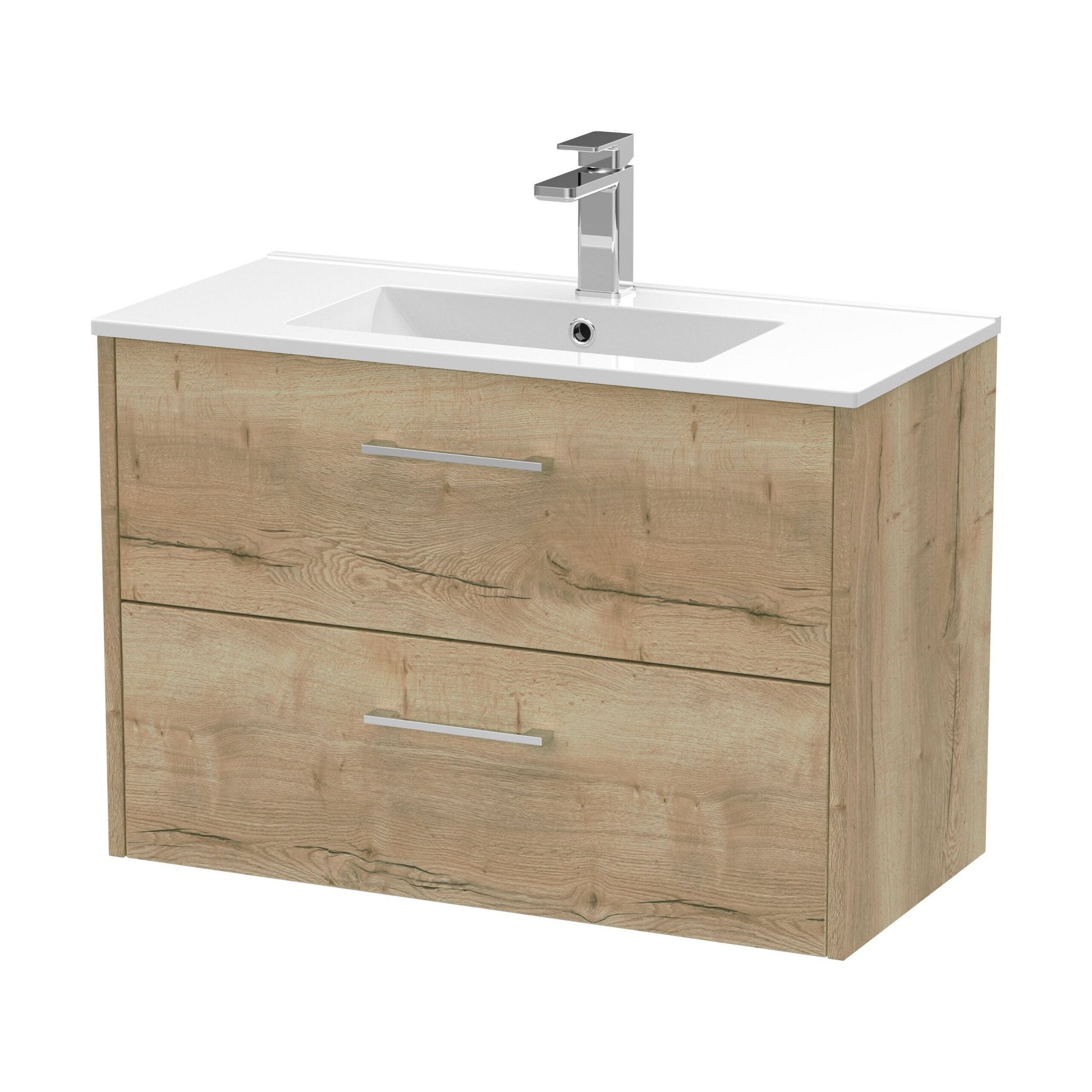 [BFPF1826B] Winshill Contemporary 2 Drawer Wall Hung Vanity Unit with Minimalist Basin, Light Oak, 800mm - Cutout
