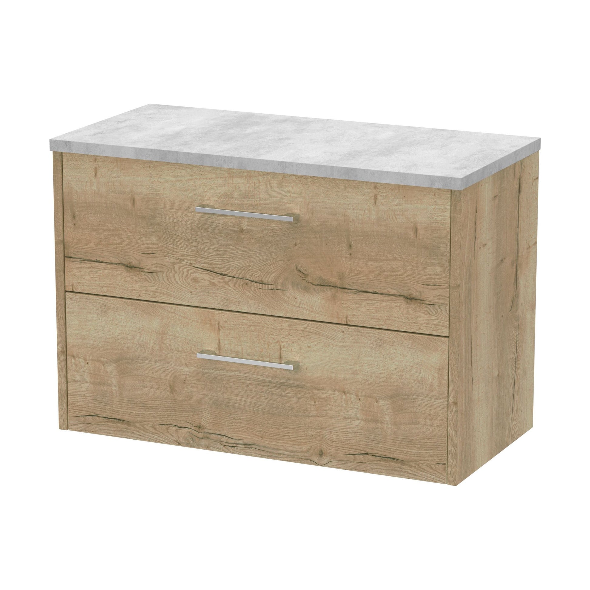 [BFPF1826LBG] Winshill Contemporary 2 Drawer Wall Hung Vanity Unit with Laminate Worktop, Light Oak, 800mm - Cutout