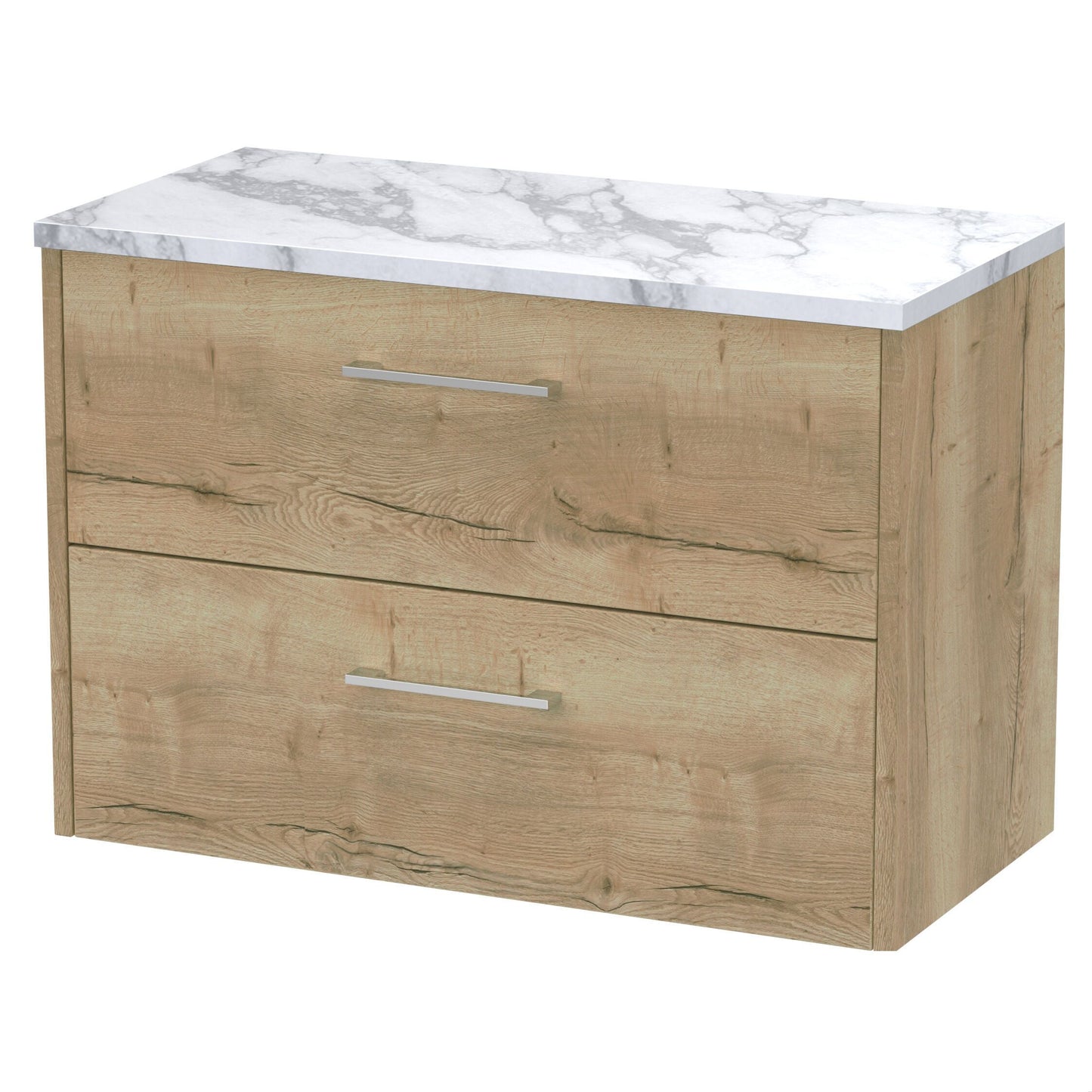 [BFPF1826LCM] Winshill Contemporary 2 Drawer Wall Hung Vanity Unit with Laminate Worktop, Light Oak, 800mm - Cutout