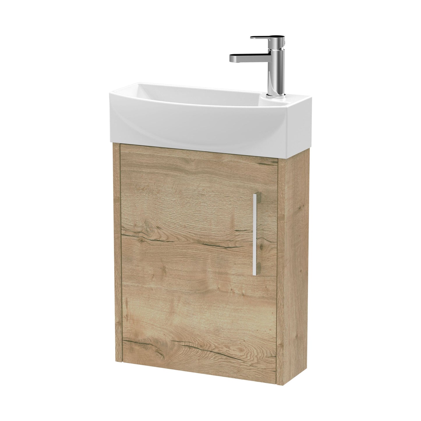 [BFPF1861L] Winshill Contemporary 1 Door Left-Hand Wall Hung Cloakroom Vanity Unit with Basin, Light Oak, 440mm - Cutout