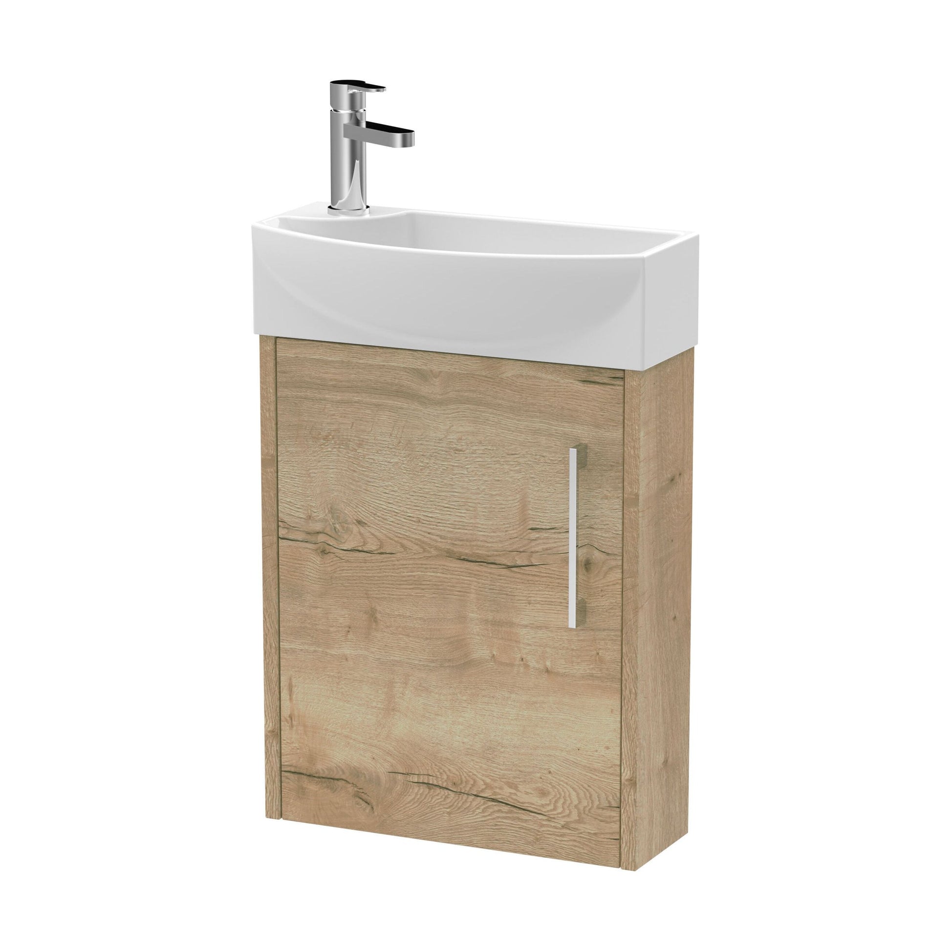 [BFPF1861R] Winshill Contemporary 1 Door Right-Hand Wall Hung Cloakroom Vanity Unit with Basin, Light Oak, 440mm - Cutout