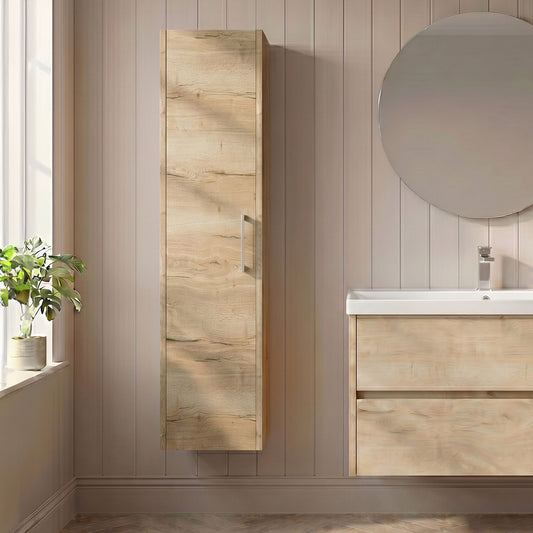 [BFPF1861] Winshill Wall Hung 1 Door Tall Cabinet - Light Oak - 350mm - Silo