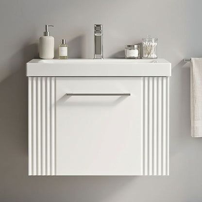 [BFPF191A] Belvide Partial Fluted 1 Drawer Wall Hung Vanity Unit with Mid-Edge 1 Tap Hole Ceramic Basin - Silo
