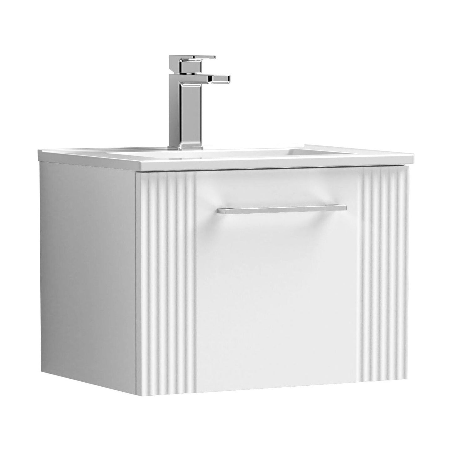 [BFPF191B] Partial Fluted 1 Drawer Wall Hung Vanity Unit with 1 Tap Hole Minimalist Basin - 500mm - Satin White - Cutout