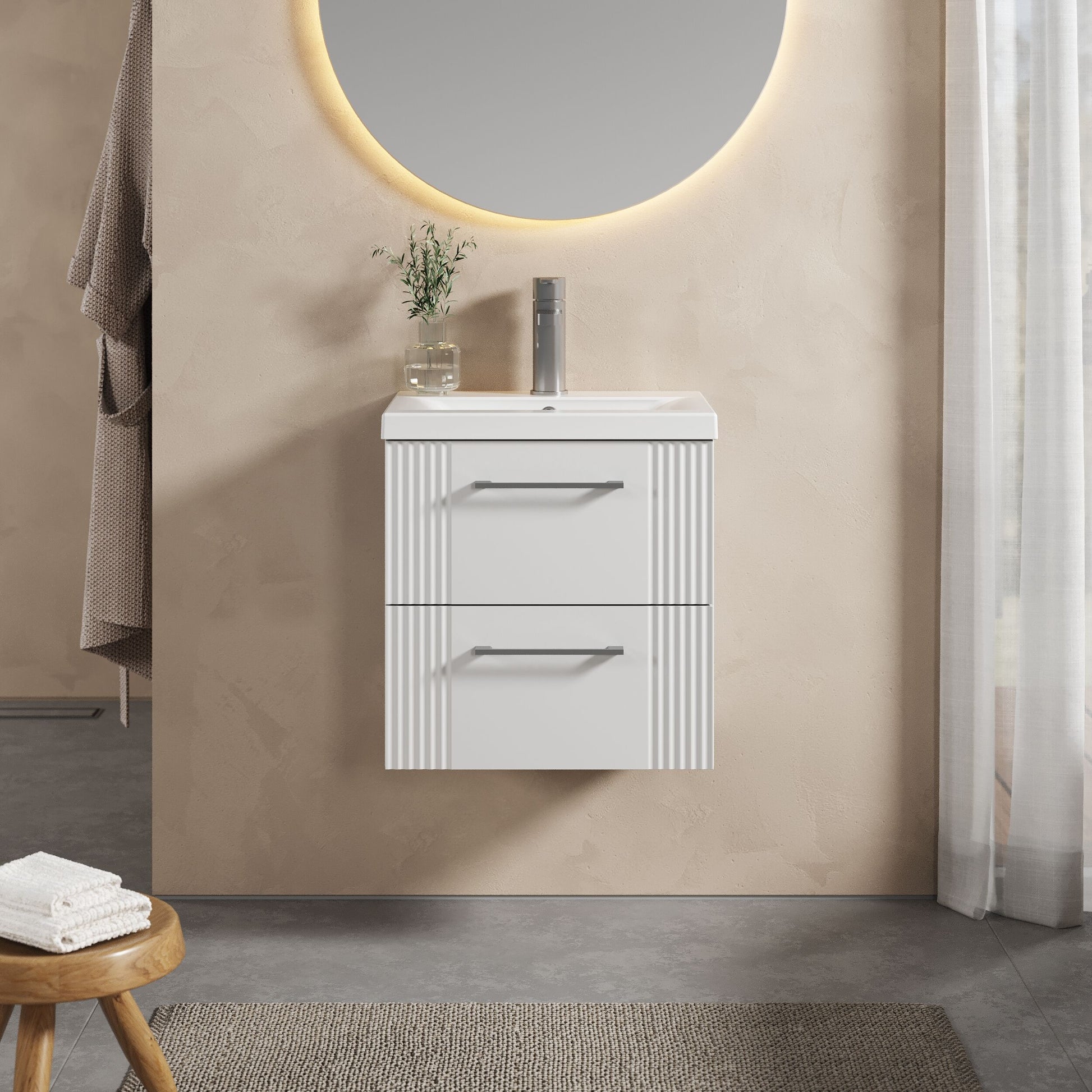 [BFPF192A] Belvide Partial Fluted 2 Drawer Wall Hung Vanity Unit with Mid-Edge 1 Tap Hole Ceramic Basin - Lifestyle 1