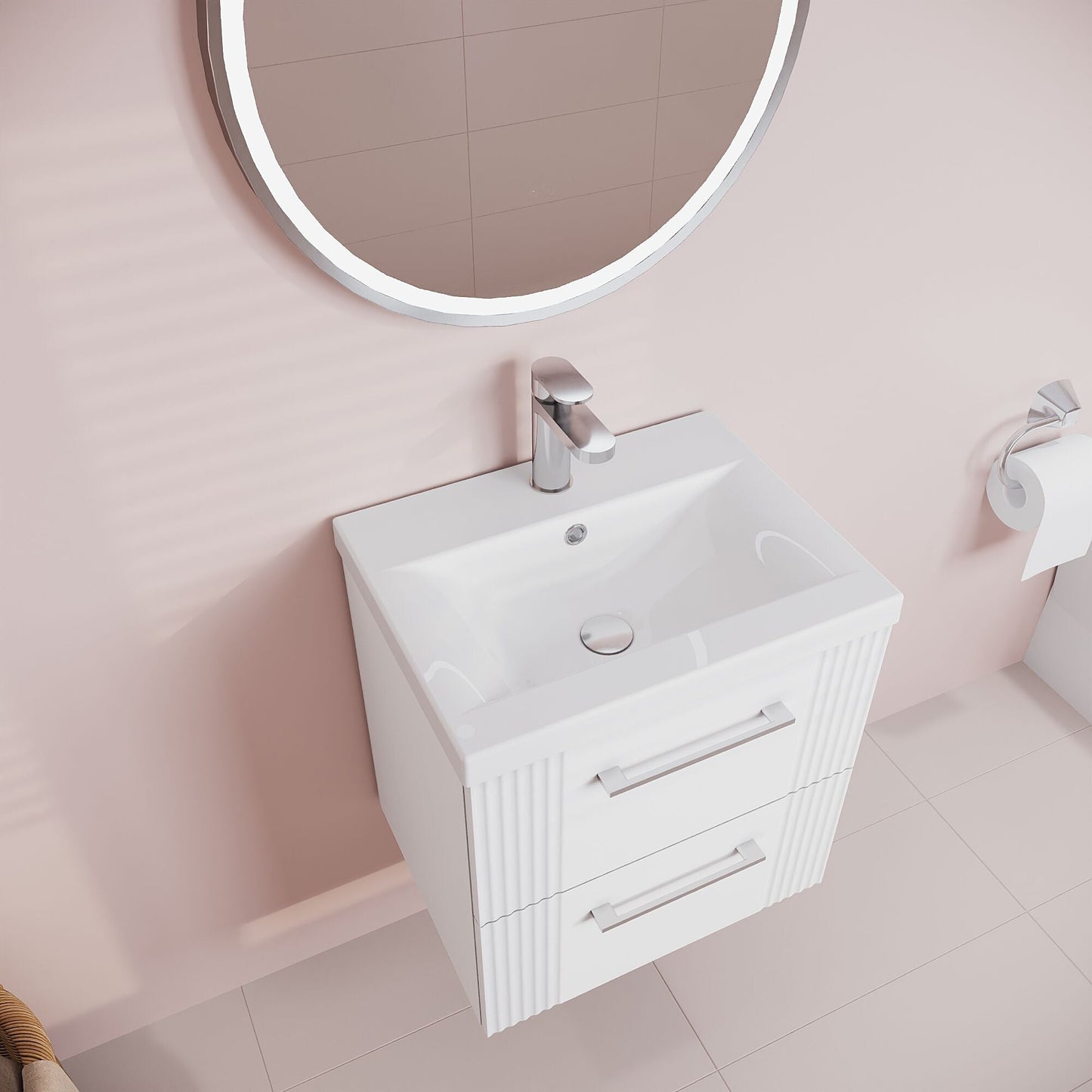 [BFPF192A] Belvide Partial Fluted 2 Drawer Wall Hung Vanity Unit with Mid-Edge 1 Tap Hole Ceramic Basin - Lifestyle 2