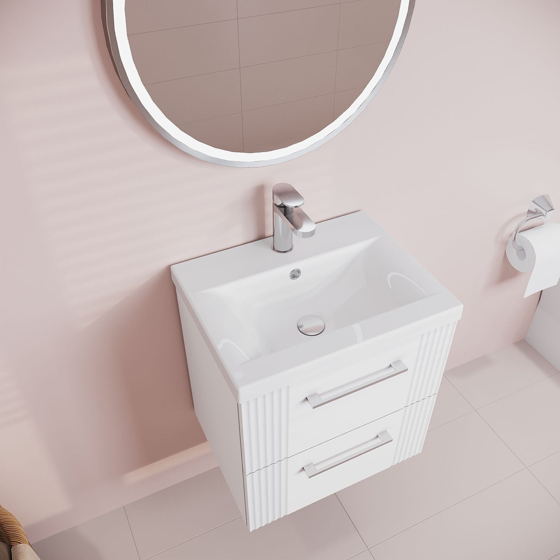 [BFPF192A] Belvide Partial Fluted 2 Drawer Wall Hung Vanity Unit with Mid-Edge 1 Tap Hole Ceramic Basin - Lifestyle 2