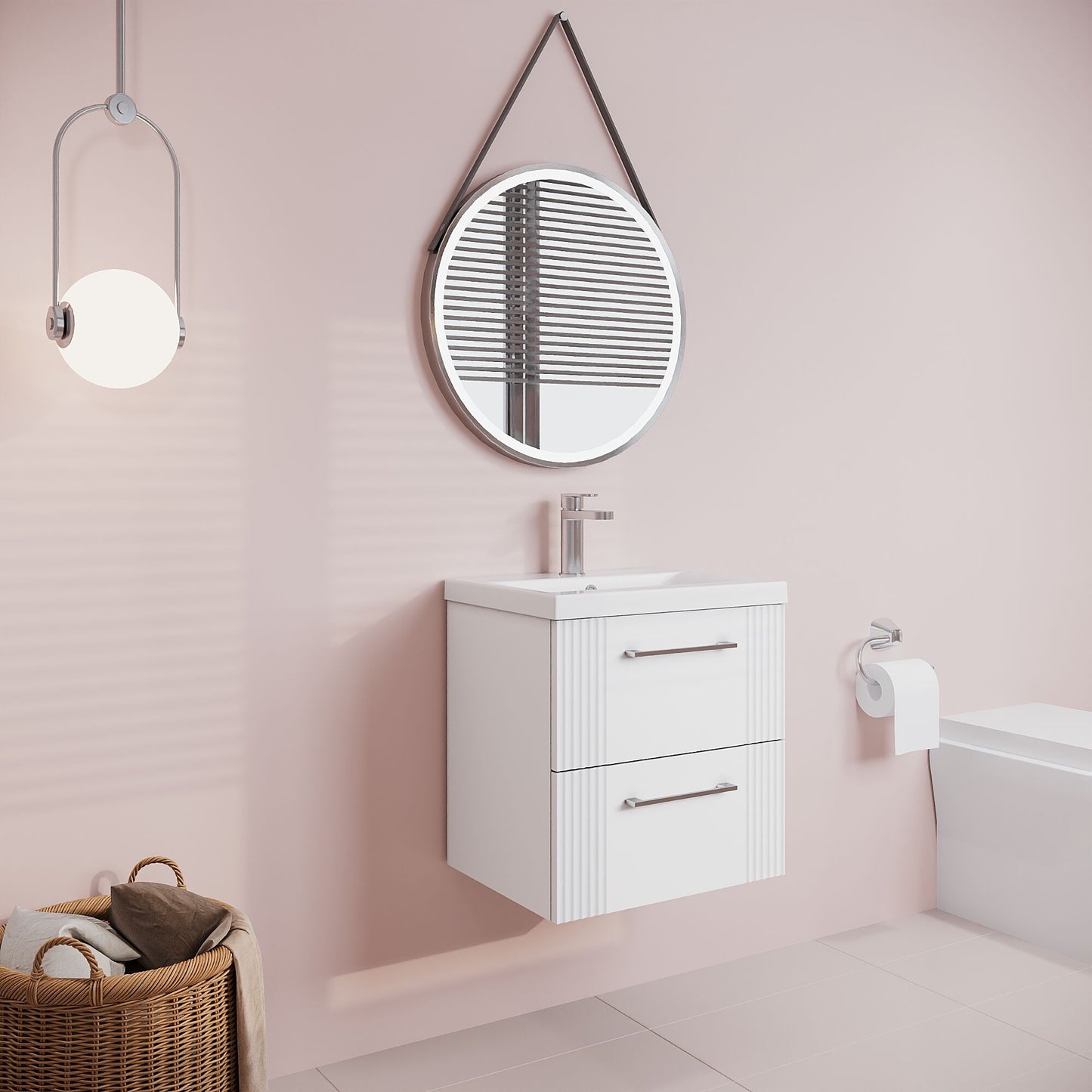 [BFPF192A] Belvide Partial Fluted 2 Drawer Wall Hung Vanity Unit with Mid-Edge 1 Tap Hole Ceramic Basin - Lifestyle 3