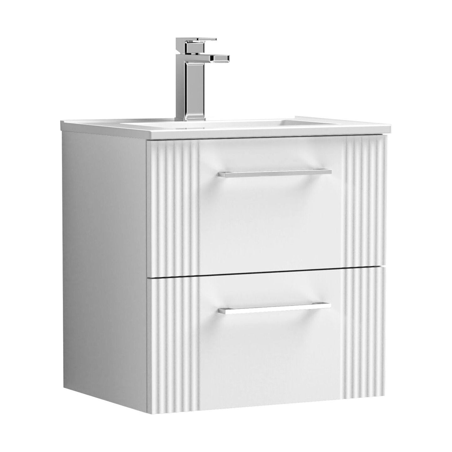 [BFPF192B] Partial Fluted 2 Drawer Wall Hung Vanity Unit with 1 Tap Hole Minimalist Basin - 500mm - Satin White - Cutout