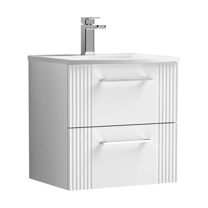 [BFPF192G] Partial Fluted 2 Drawer Wall Hung Vanity Unit with 1 Tap Hole Curved Basin- 500mm - Satin White - Cutout
