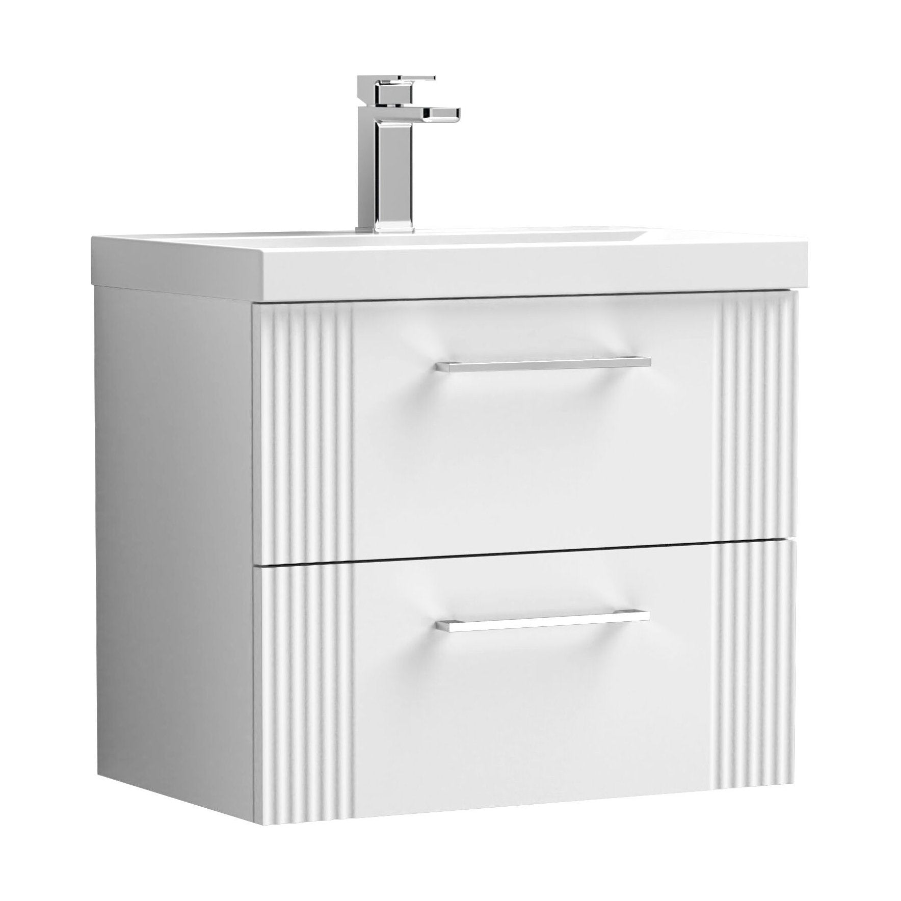 [BFPF193A] Belvide Partial Fluted 2 Drawer Wall Hung Vanity Unit with Mid-Edge 1 Tap Hole Ceramic Basin - Cutout