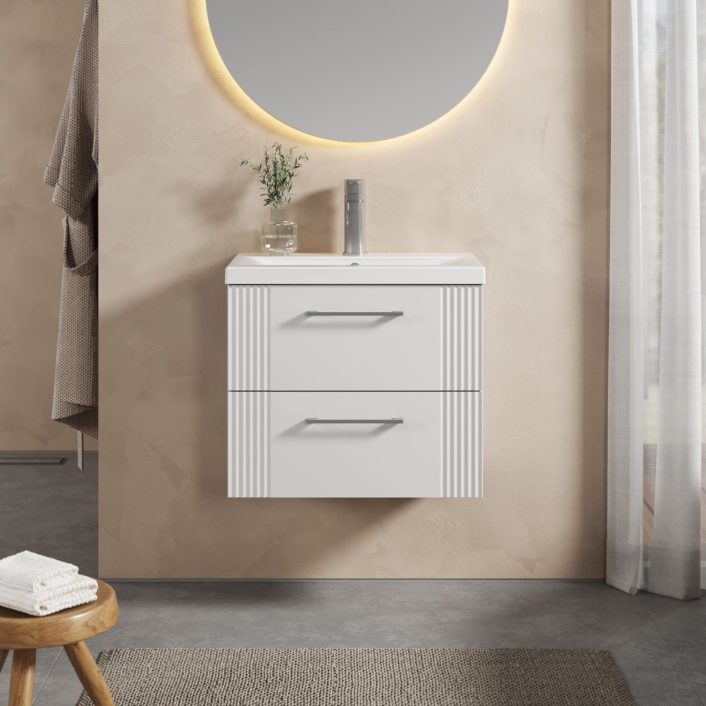 [BFPF193A] Belvide Partial Fluted 2 Drawer Wall Hung Vanity Unit with Mid-Edge 1 Tap Hole Ceramic Basin - Lifestyle 1