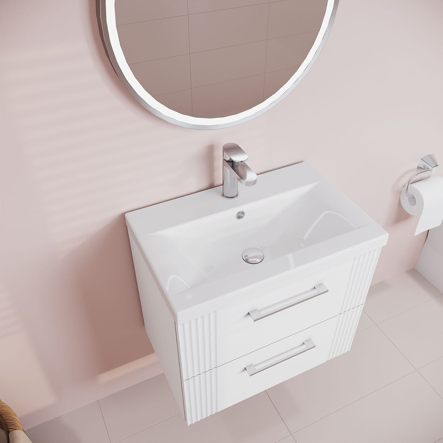 [BFPF193A] Belvide Partial Fluted 2 Drawer Wall Hung Vanity Unit with Mid-Edge 1 Tap Hole Ceramic Basin - Lifestyle 2