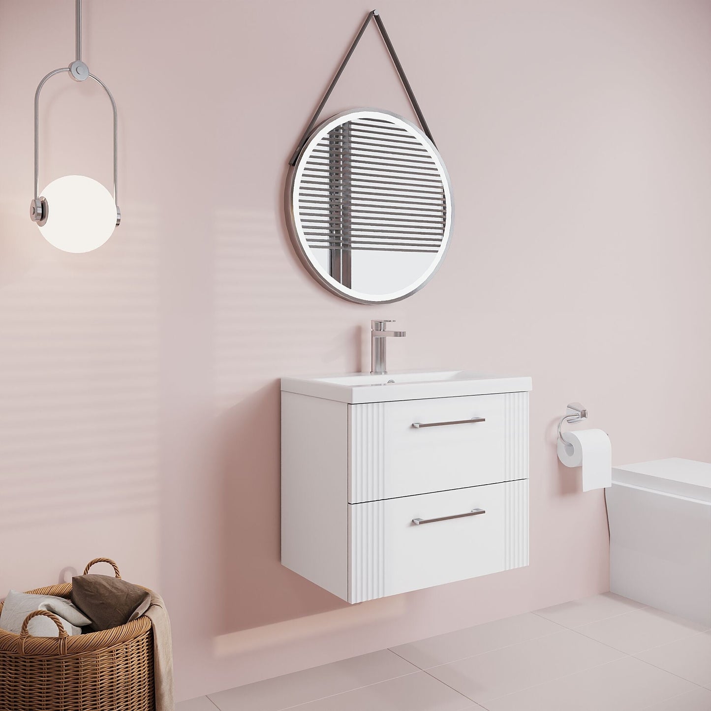 [BFPF193A] Belvide Partial Fluted 2 Drawer Wall Hung Vanity Unit with Mid-Edge 1 Tap Hole Ceramic Basin - Lifestyle 3