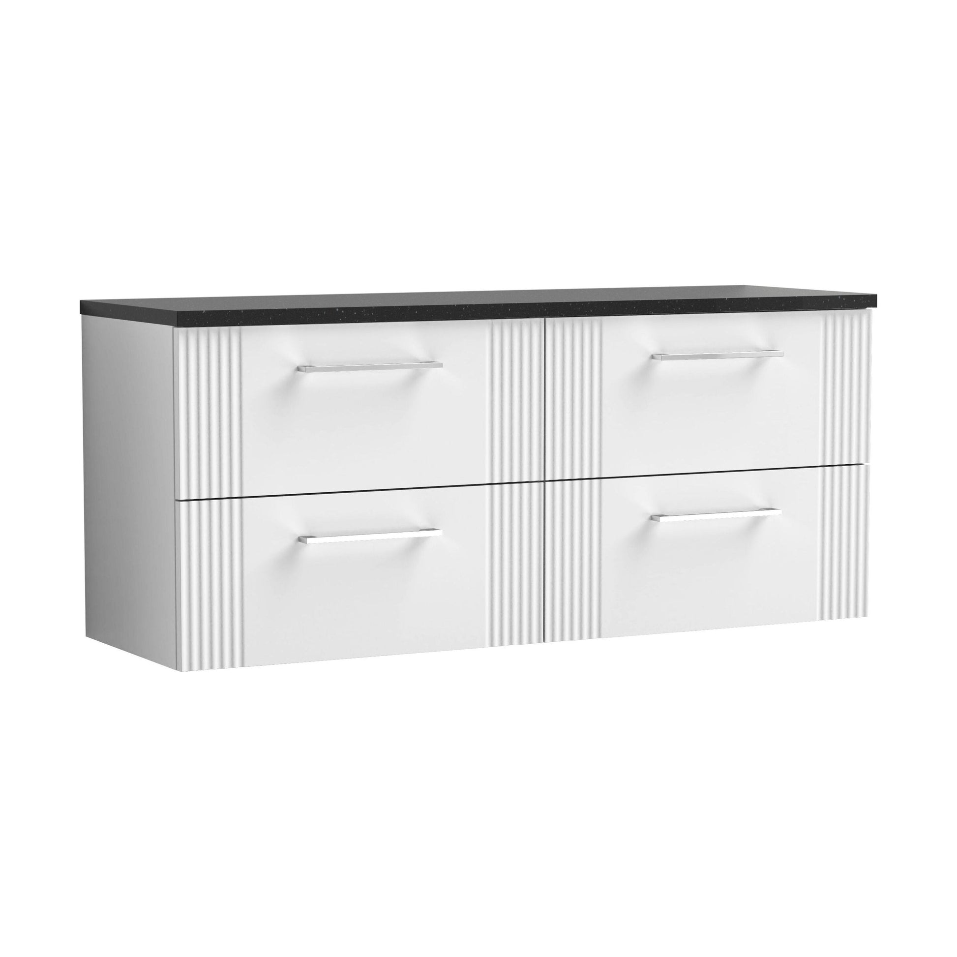 [BFPF193LSB2] Partial Fluted 4 Drawer Wall Hung Vanity Unit with Sparkling Black Laminate Worktop - 1200mm - Satin White - Cutout