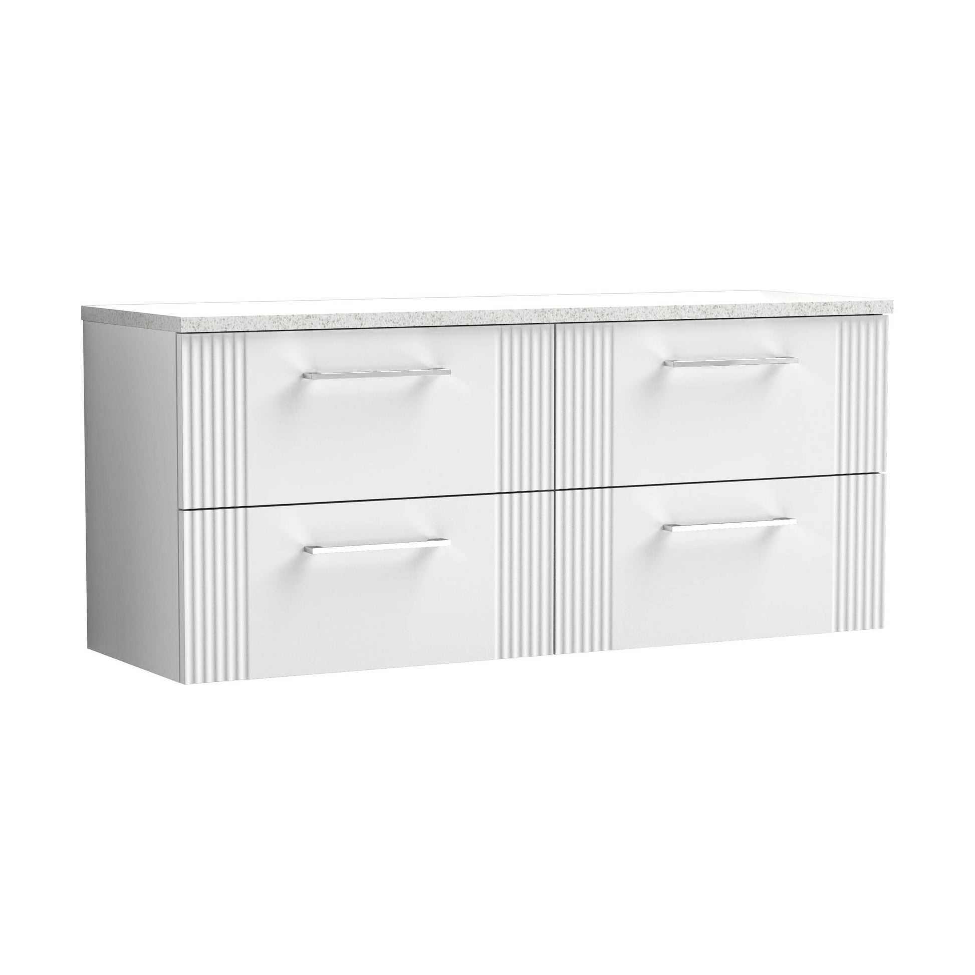 [BFPF193LSW2] Partial Fluted 4 Drawer Wall Hung Vanity Unit with Sparkling White Laminate Worktop - 1200mm - Satin White - Cutout