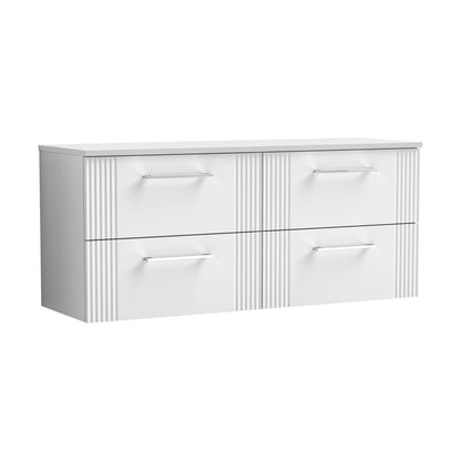 [BFPF193W2] Partial Fluted 4 Drawer Wall Hung Vanity Unit with Colour Coordinating Worktop - 1200mm - Satin White - Cutout