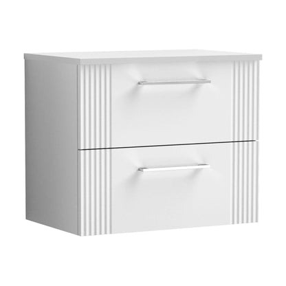 [BFPF193W] Partial Fluted 2 Drawer Wall Hung Vanity Unit with Colour Coordinating Worktop - 600mm - Satin White - Cutout