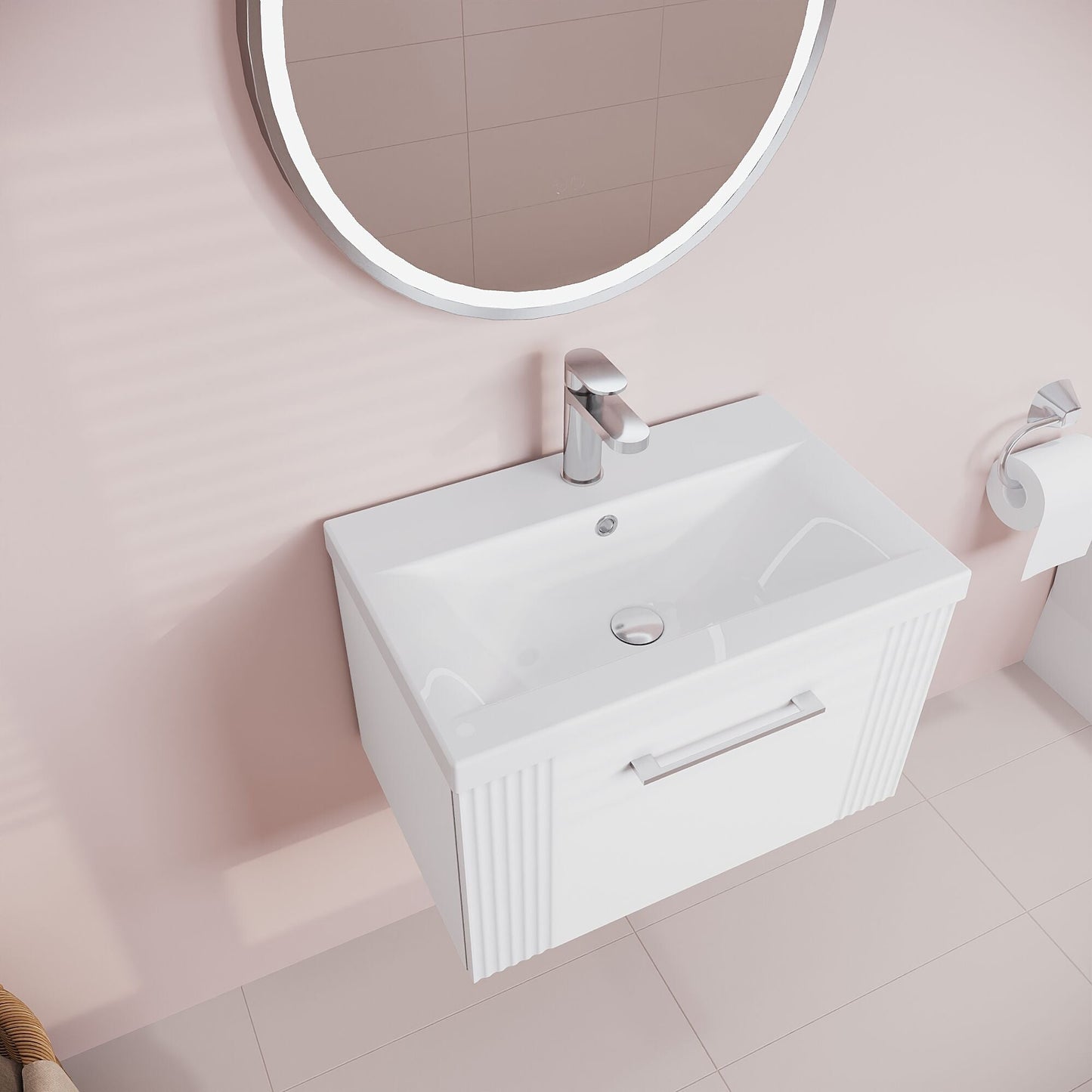 [BFPF194A] Belvide Partial Fluted 1 Drawer Wall Hung Vanity Unit with Mid-Edge 1 Tap Hole Ceramic Basin - Lifestyle 2