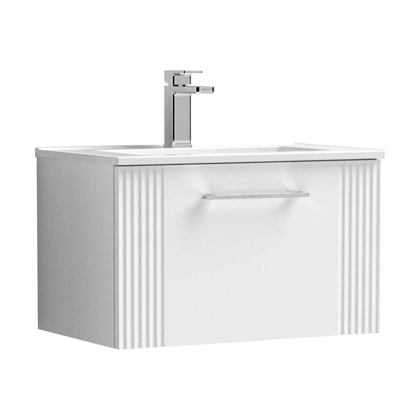 [BFPF194B] Partial Fluted 1 Drawer Wall Hung Vanity Unit with 1 Tap Hole Minimalist Basin - 600mm - Satin White - Cutout