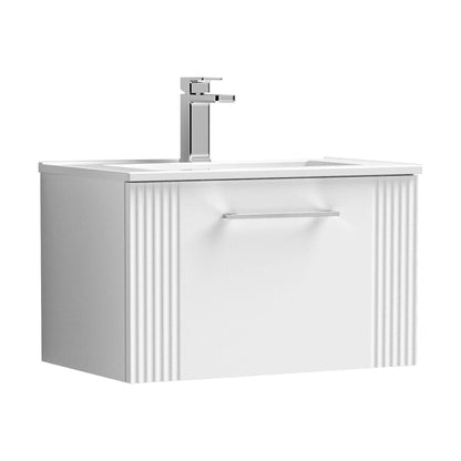 [BFPF194B] Partial Fluted 1 Drawer Wall Hung Vanity Unit with 1 Tap Hole Minimalist Basin - 600mm - Satin White - Cutout