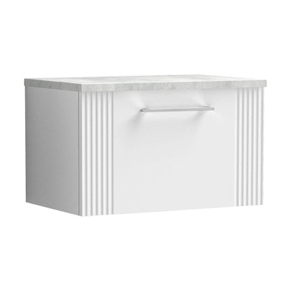 [BFPF194LBG] Partial Fluted 1 Drawer Wall Hung Vanity Unit with Bellato Grey Laminate Worktop - 600mm - Satin White - Cutout