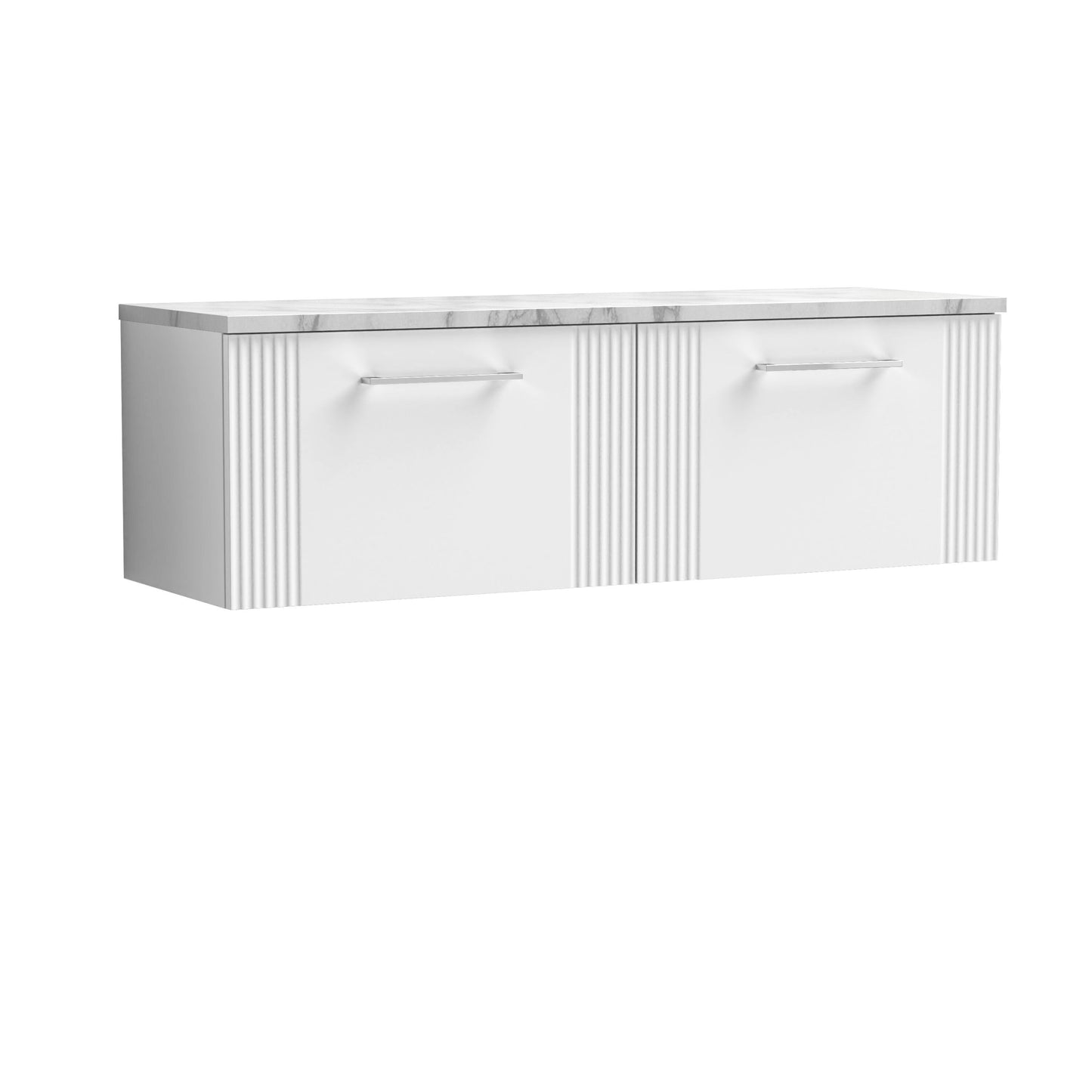 [BFPF194LCM2] Belvide Retro Partial Fluted 1 Drawer Wall Hung Vanity Unit with Carrera Marble Laminate Worktop, Choice of Colour - Cutout