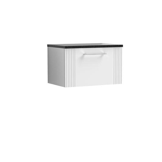 [BFPF194LSB] Belvide Retro Partial Fluted 1 Drawer Wall Hung Vanity Unit with Sparkling Black Laminate Worktop, Choice of Size and Colour - Cutout