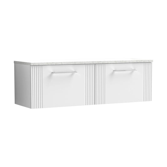 [BFPF194LSW2] Partial Fluted 2 Drawer Wall Hung Vanity Unit with Sparkling White Laminate Worktop - 1200mm - Satin White - Cutout