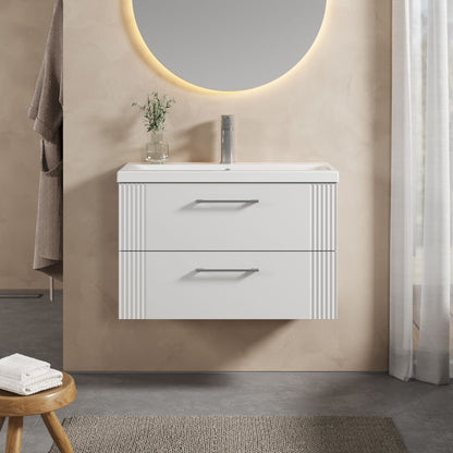 [BFPF195A] Belvide Partial Fluted 2 Drawer Wall Hung Vanity Unit with Mid-Edge 1 Tap Hole Ceramic Basin - Lifestyle 1