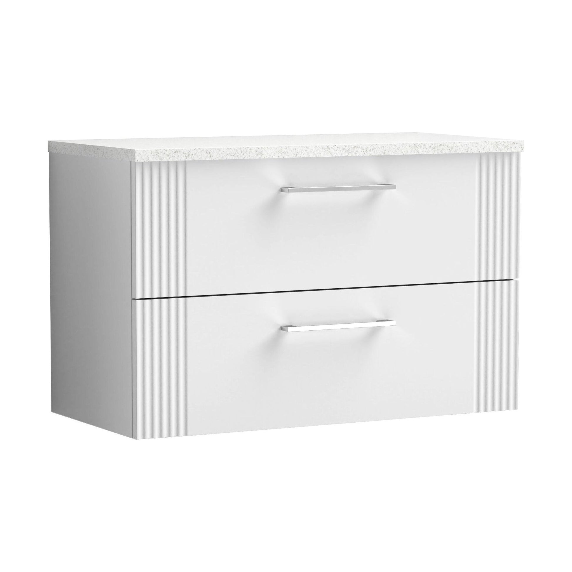 [BFPF195LSW] Partial Fluted 2 Drawer Wall Hung Vanity Unit with Sparkling White Laminate Worktop - 800mm - Satin White - Cutout