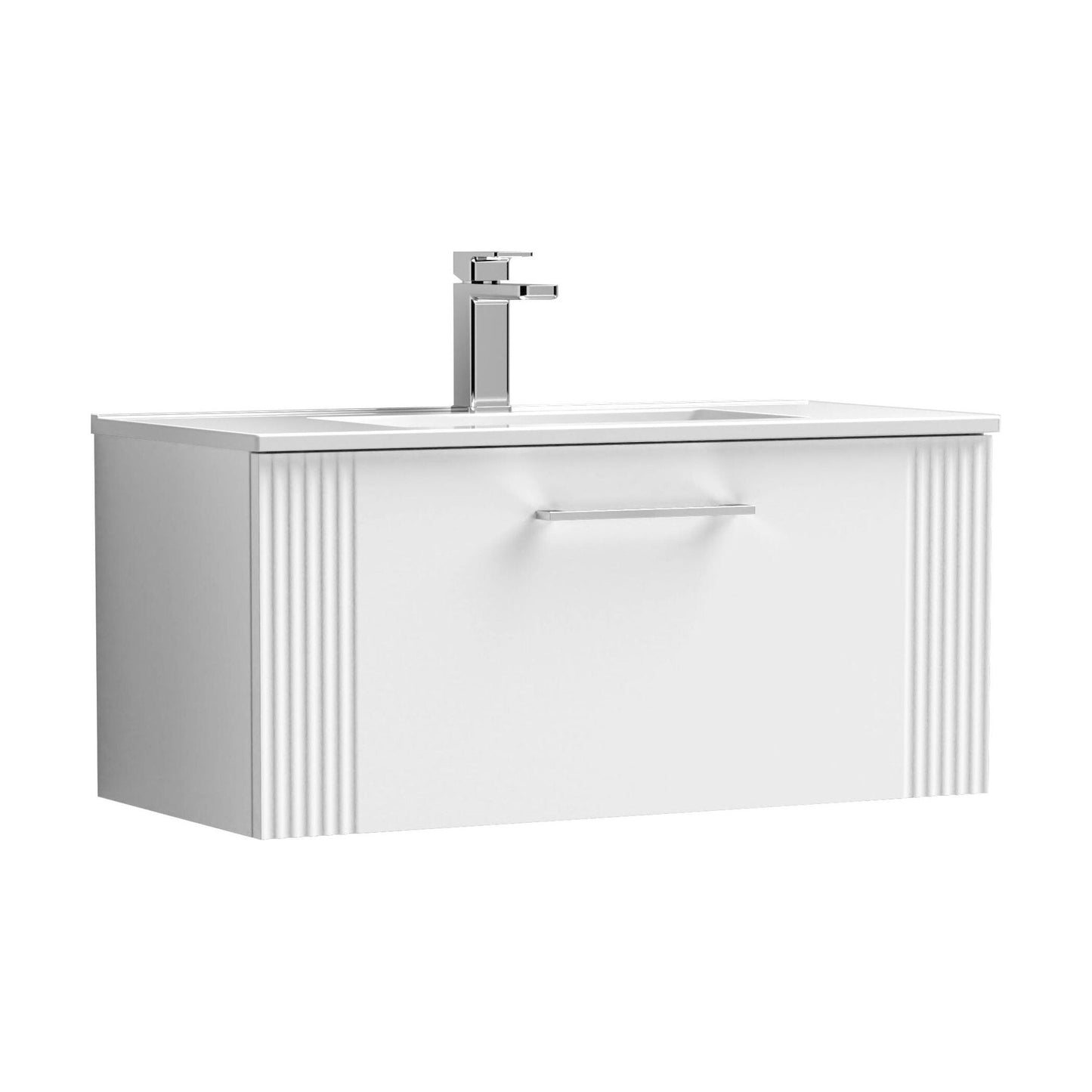 [BFPF196B] Partial Fluted 1 Drawer Wall Hung Vanity Unit with 1 Tap Hole Minimalist Basin - 800mm - Satin White - Cutout