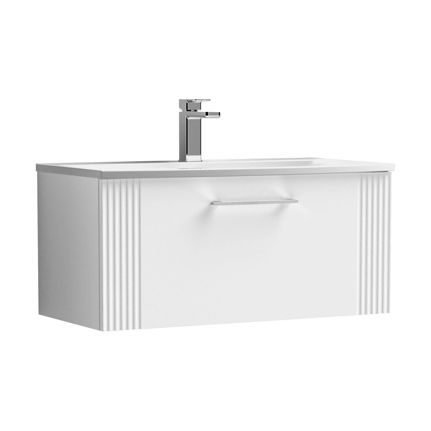 [BFPF196G] Partial Fluted 1 Drawer Wall Hung Vanity Unit with 1 Tap Hole Curved Basin- 800mm - Satin White - Cutout