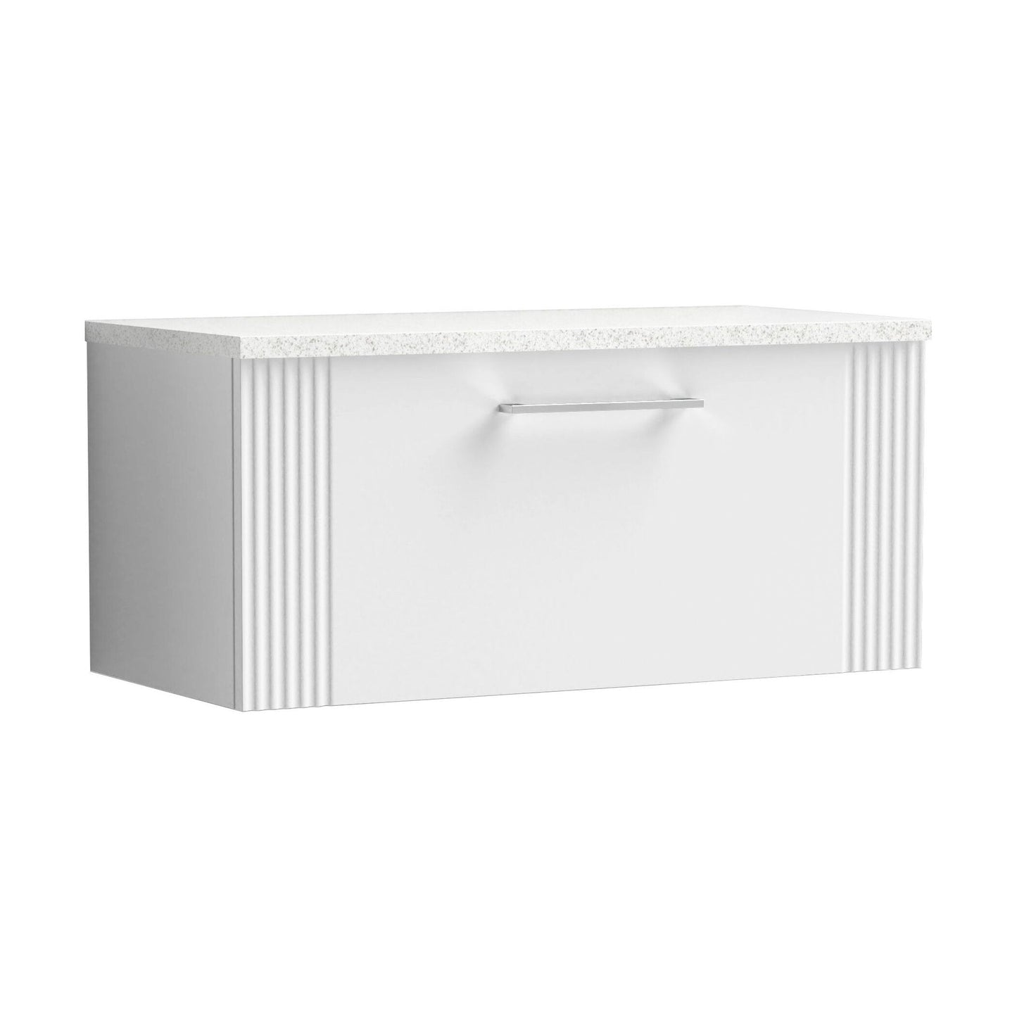 [BFPF196LSW] Partial Fluted 1 Drawer Wall Hung Vanity Unit with Sparkling White Laminate Worktop - 800mm - Satin White - Cutout
