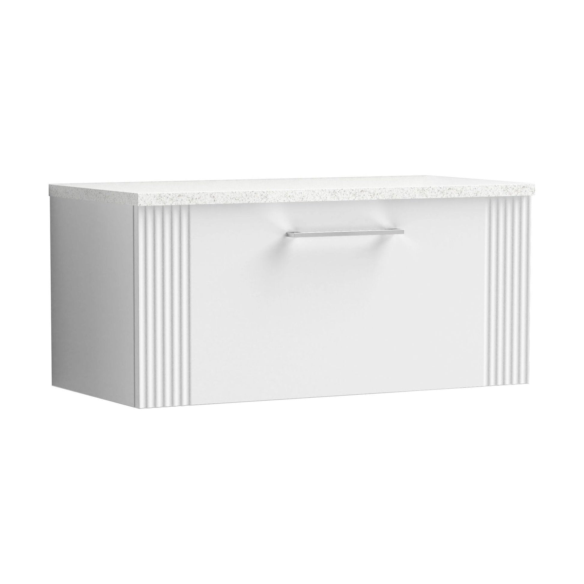 [BFPF196LSW] Partial Fluted 1 Drawer Wall Hung Vanity Unit with Sparkling White Laminate Worktop - 800mm - Satin White - Cutout