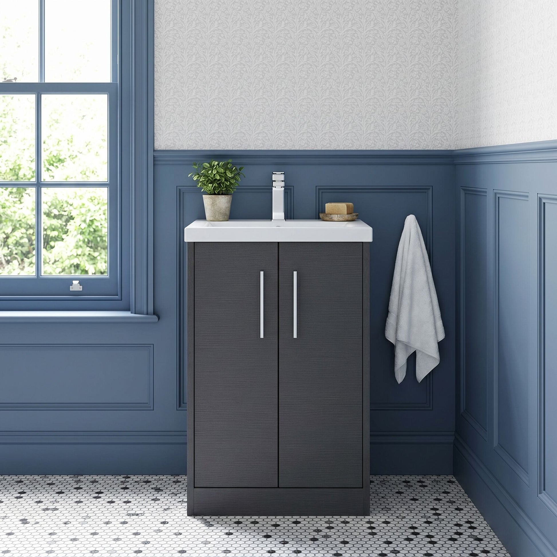 [BFPF2201A] Winshill Contemporary 2 Door Floor Standing Vanity Basin Unit with Mid-Edge Basin, Choice of Size and Colour - Silo
