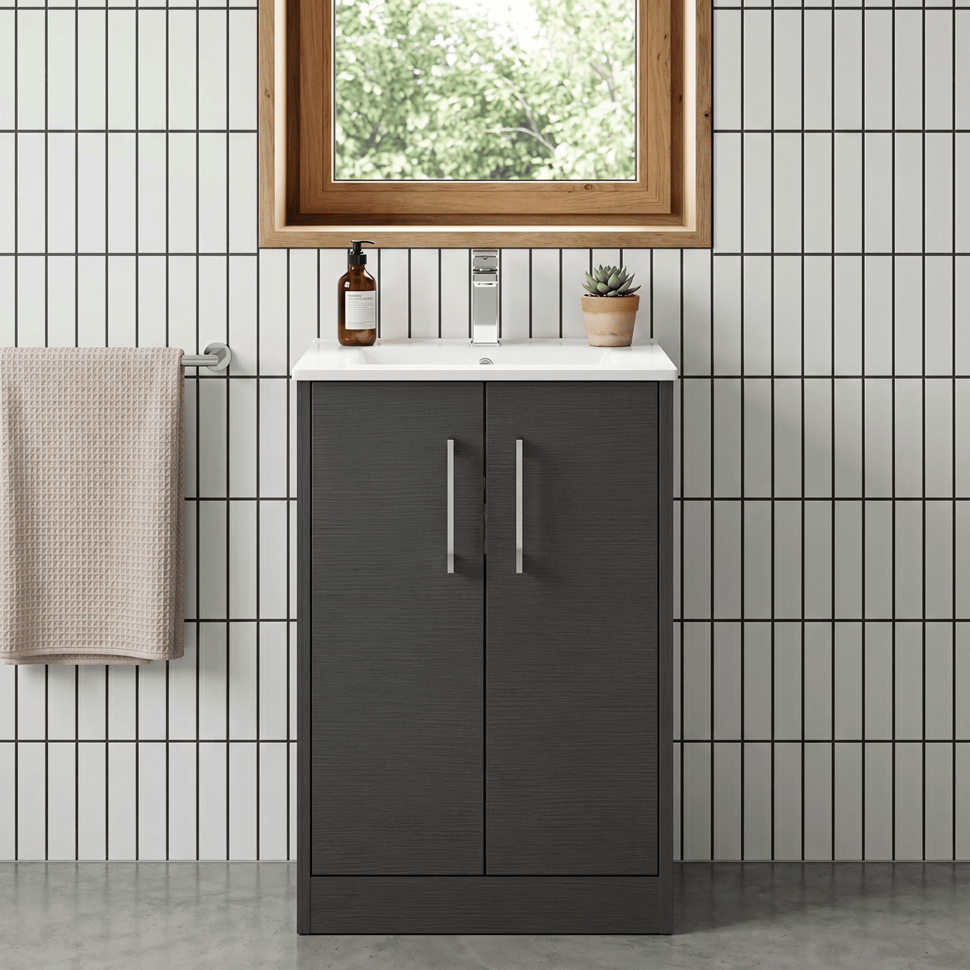 [BFPF2201B] Winshill Contemporary 2 Door Floor Standing Vanity Unit with Minimalist Basin - Choice of Size and Colour - Silo