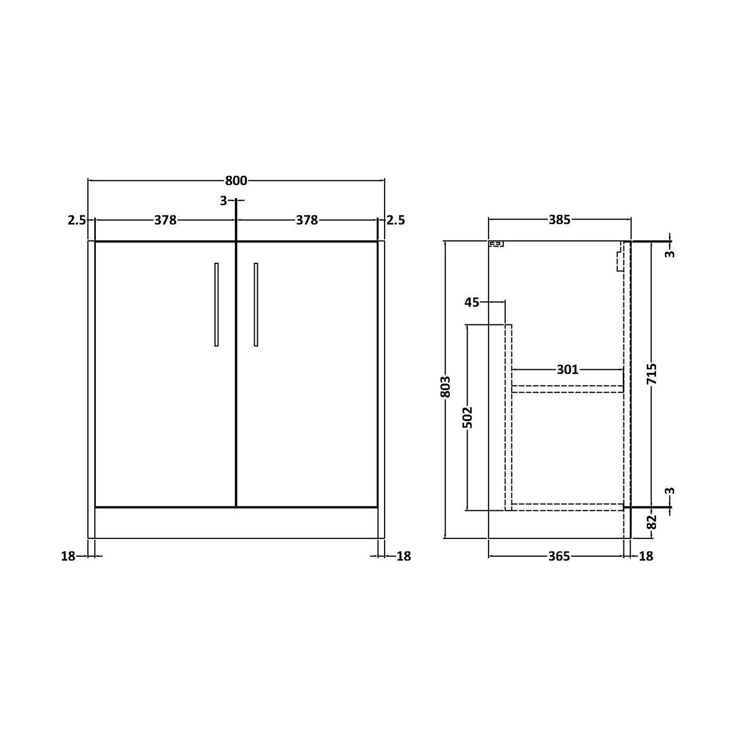 [BFPF2205] Winshill Floor Standing Vanity Unit - 800mm - Technical Drawing