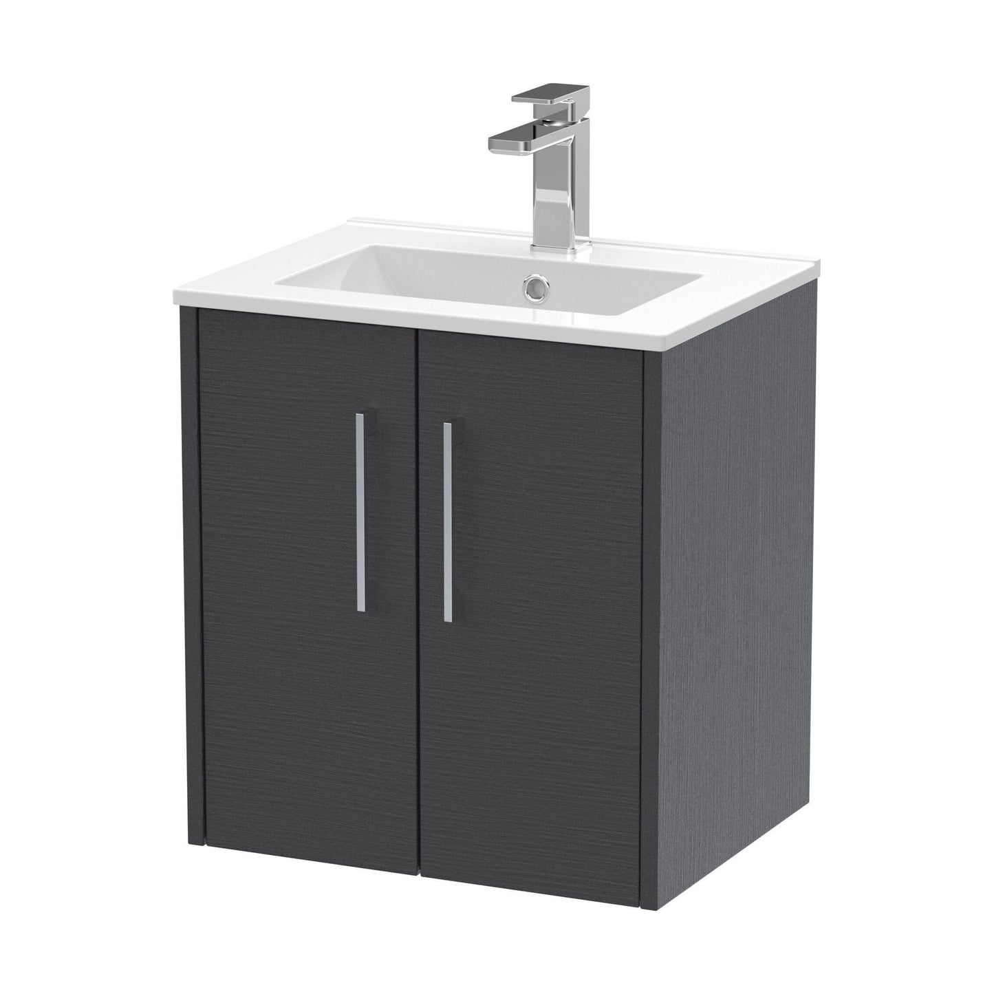 [BFPF2221B] Winshill Contemporary 2 Door Wall Hung Vanity Unit with Minimalist Basin, Woodgrain Dark Grey, 500mm - Cutout
